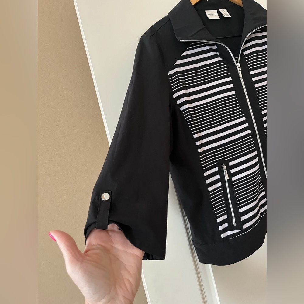 Sale! Chico’s Black & White Lightweight Jacket Zipper Women’s Size Large - Picture 9 of 16